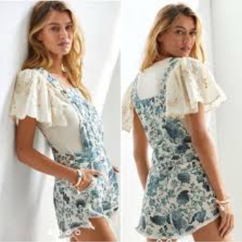 Anthropologie Pilcro Blue and Cream Overalls